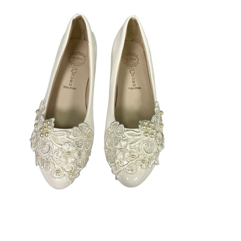 Ivory Bridal Flats Women's 8.5 Floral Embellishments Wedding Shoes - Picture 2 of 8
